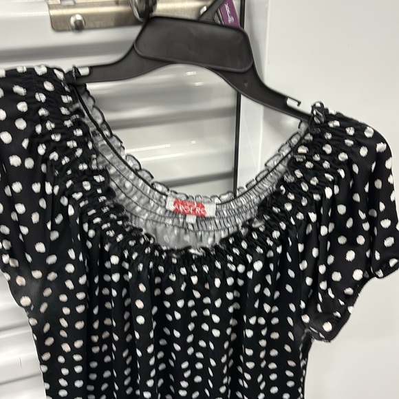 Carol Rose Black and White Polka Dot Short Sleeves Blouse Elastic Neckline XL - Picture 4 of 14